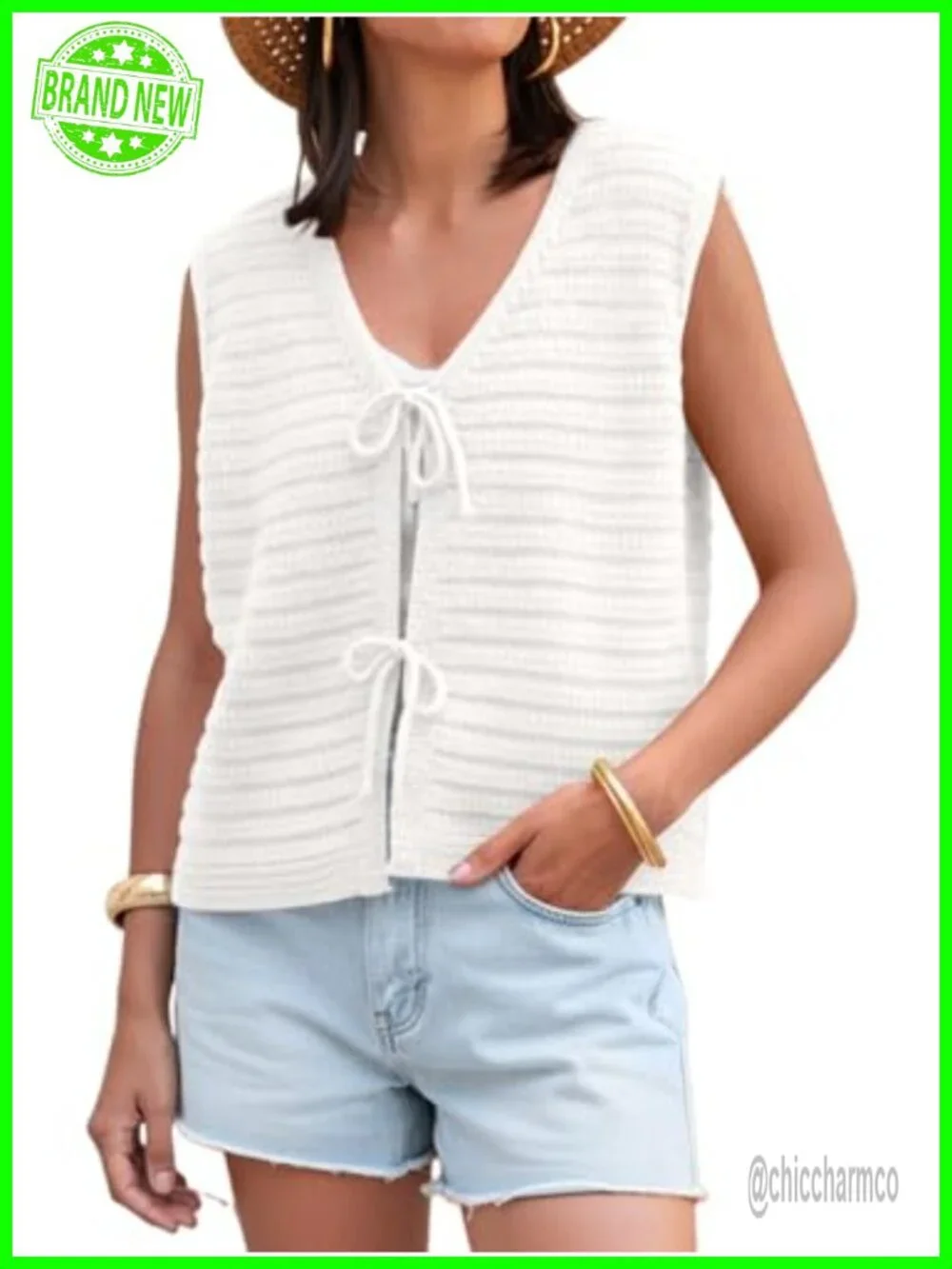 Lightweight Cable Knit Sweater Vest V Neck Button Front Cardigan